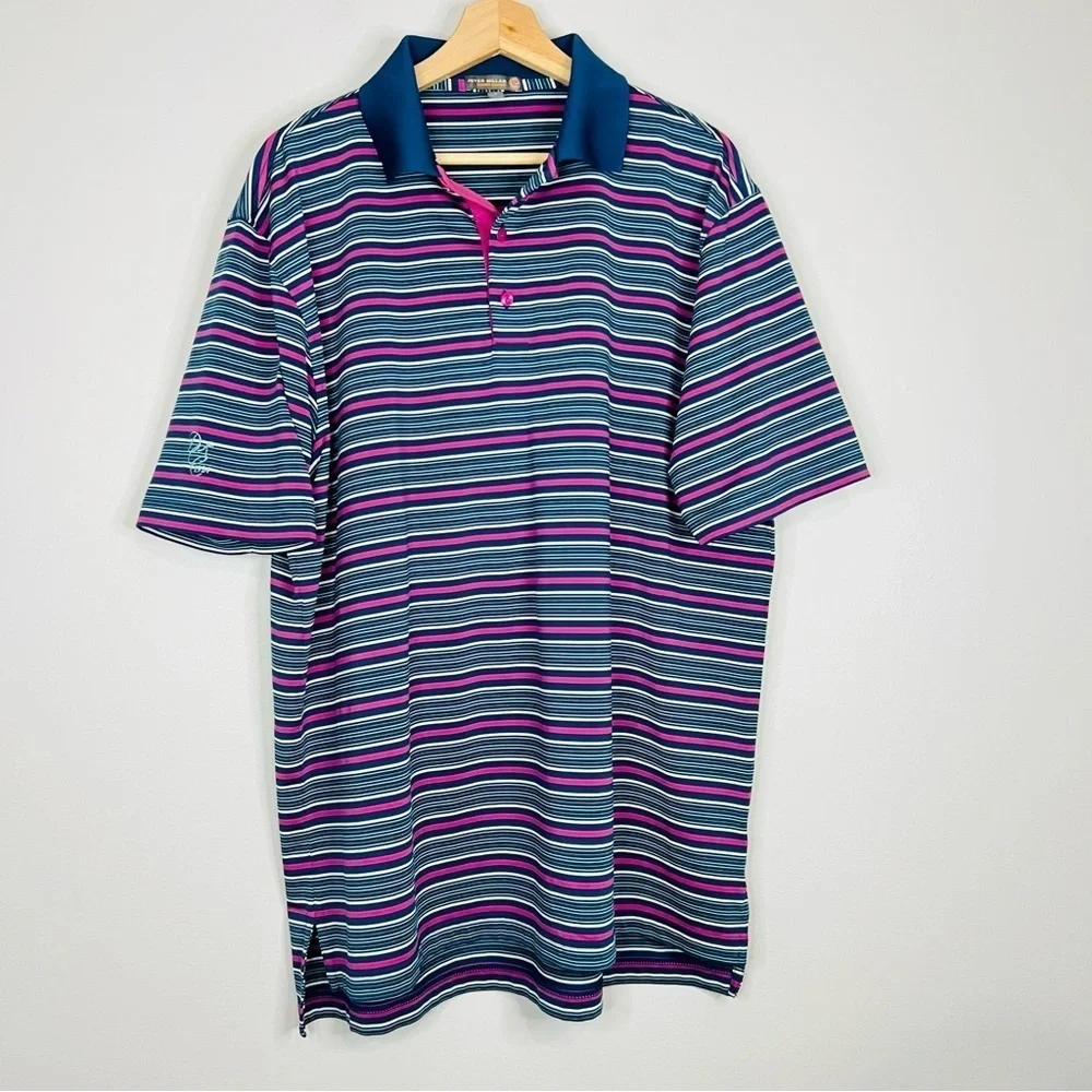Peter Millar Blue/Pink Stripped Summer Comfort Polo M